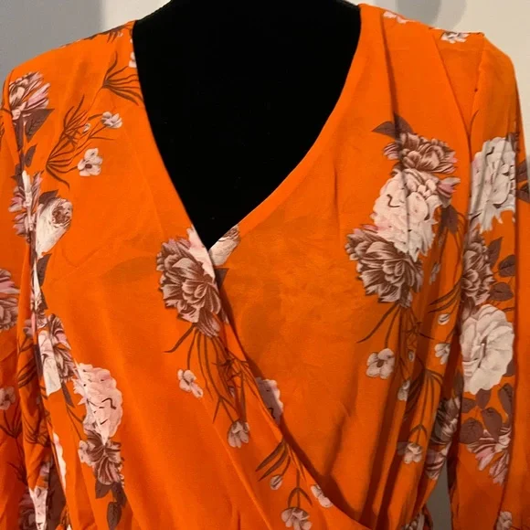 Orange Floral, V-Neck Maxi Dress - Picture 12 of 14
